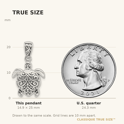 Sterling Silver Rhodium-plated Oxidized Sea Turtle Pendant