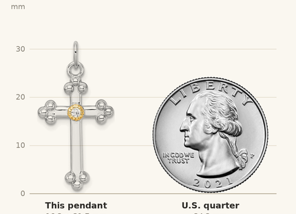 Classique True Size: Sterling Silver Rhodium-plated with 14k Accent Polished CZ Budded Cross Pendant shown next to a US quarter (24.3 mm)