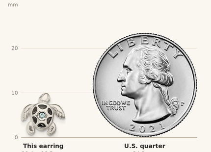 Classique True Size: Sterling Silver Antiqued Aqua Crystal Turtle Post Earrings shown next to a US quarter (24.3 mm)