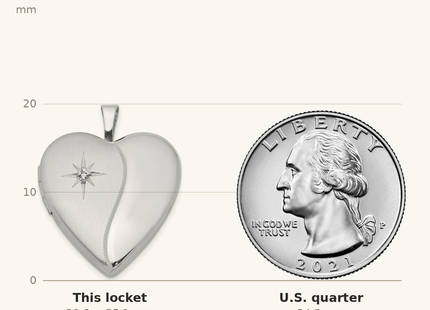 Classique True Size: Sterling Silver Rhodium-plated with Diamond Star Heart Locket shown next to a US quarter (24.3 mm)