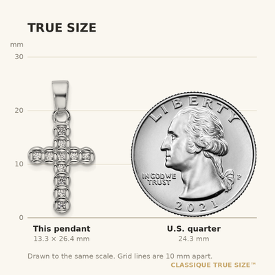 Sterling Silver Rhodium-plated CZ Polished Cross Pendant, 26.4 x 12.8mm