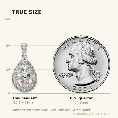 10K White Gold 4 Birthstone Tree of Life Tear Drop Pendant