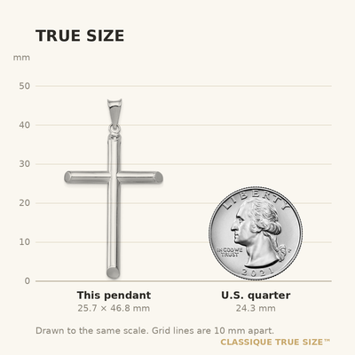 14K White Gold Polished Tube Cross Pendant, 46.83 x 24.3mm
