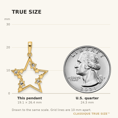 14K & White Rhodium D/C Stars Pendant