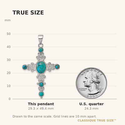 Sterling Silver Rhodium-plated Polished Compressed Turquoise Cabochons Fancy Cross Pendant
