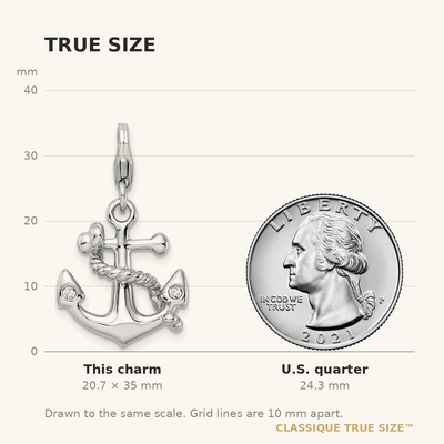 Amore La Vita Sterling Silver Rhodium-plated Polished 3-D Enameled Swarovski Crystal Anchor Charm with Fancy Lobster Clasp