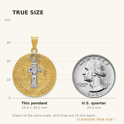 14K With Rhodium Circle St. Benedict Medal Pendant, 34.5 x 24.8mm