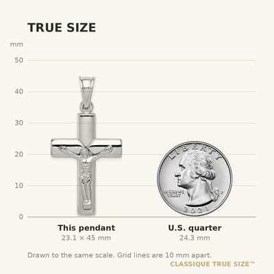 Sterling Silver Rhodium-plated Hollow Latin Crucifix Pendant, 45 x 24mm
