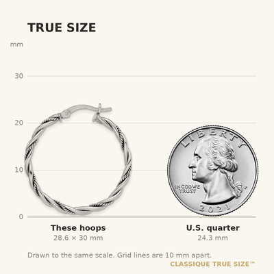 Sterling Silver Rhodium-plated Antiqued Twisted Hoop Earrings, 30 x 2mm
