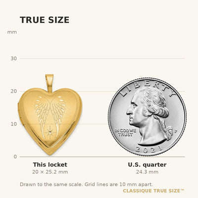 14K Satin and Polished Angel Wings Heart Locket