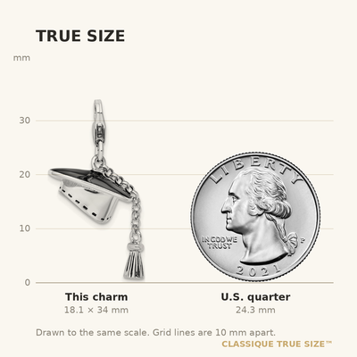 Amore La Vita Sterling Silver Rhodium-plated Polished 3-D Moveable Graduation Cap and Tassel Charm with Fancy Lobster Clasp