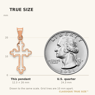 14K Rose Polished Cross Pendant, 26mm