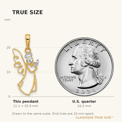 14K with White Rhodium D/C Angel Pendant, 25.6 x 12.3mm