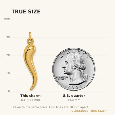 14K Hollow 3D Italian Horn Charm, 33 x 8mm