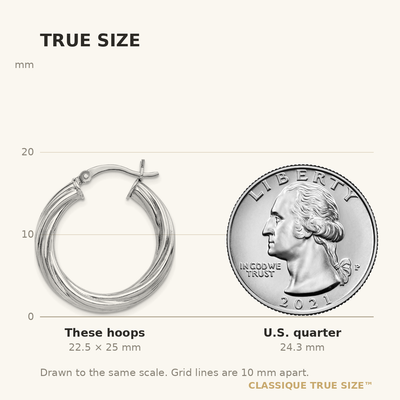 Sterling Silver Rhodium-plated Twisted Hoop Earrings, 25 x 25mm