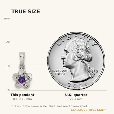 Sterling Silver Rhodium-plated Floral Amethyst Pendant, 16 x 3.4mm