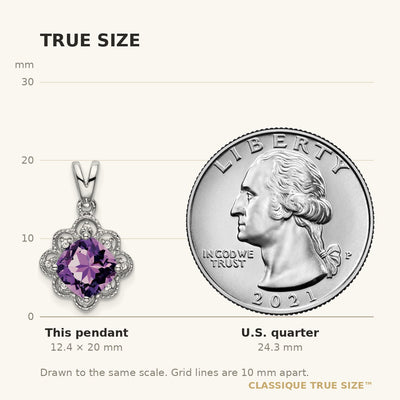 14K White Gold Amethyst and Diamond Scalloped Pendant