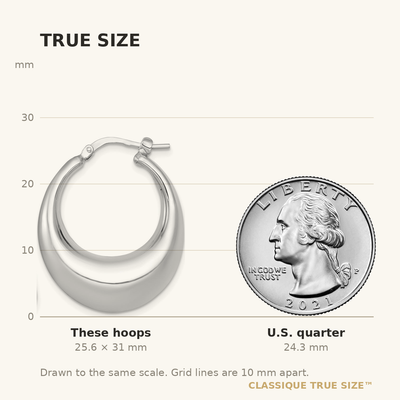 Sterling Silver Rhodium-plated Polished Graduated Puffed Hoop Earrings, 31 x 25.5mm