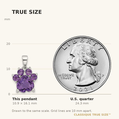 Sterling Silver Rhodium-plated Polished Amethyst Paw Pendant