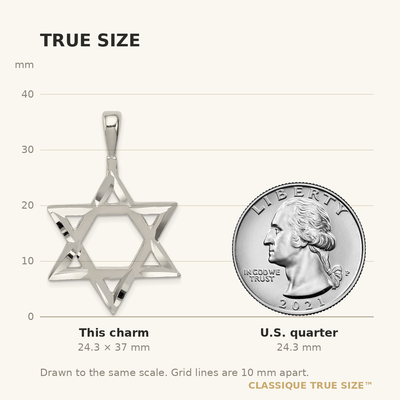Sterling Silver Star of David Charm, 37 x 24mm