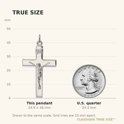 Sterling Silver Platinum-plated Crucifix Pendant, 46 x 25mm