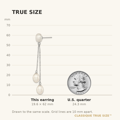 Sterling Silver Rhodium-plated White Rice and Button Freshwater Cultured 3-Pearl Post Dangle Earrings