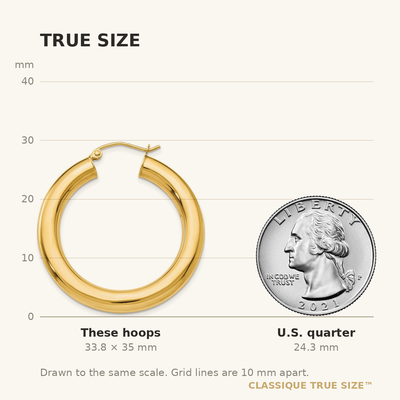 14K Yellow Gold Polished Lightweight Hoop Earrings, 35 x 5mm