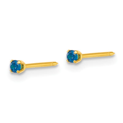Inverness Stainless Steel 24K Gold-plated Blue CZ Stud Post Piercing Earrings