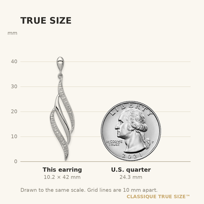 Sterling Silver Rhodium Plated Diamond Swirl Post Dangle Earrings, 42 x 10mm