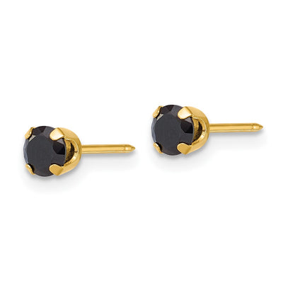 Inverness 14K Polished Black CZ Stud Post Piercing Earrings