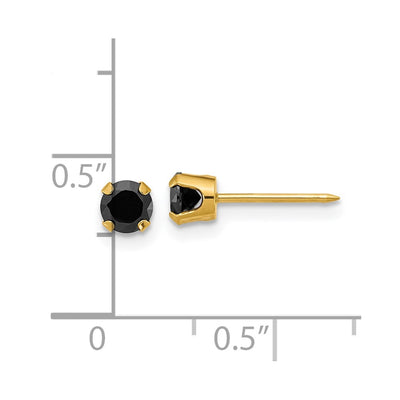 Inverness 14K Polished Black CZ Stud Post Piercing Earrings