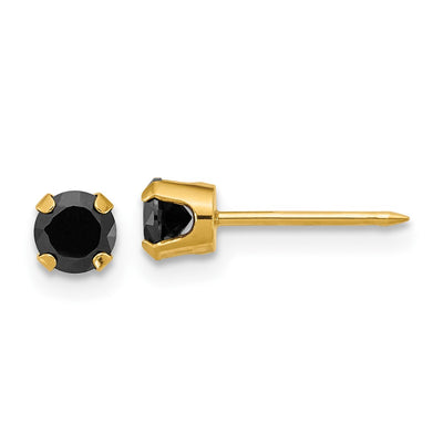 Inverness 14K Polished Black CZ Stud Post Piercing Earrings