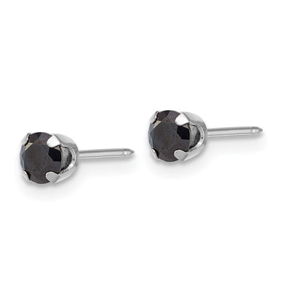 Inverness 14K White Gold Polished Black CZ Stud Post Piercing Earrings