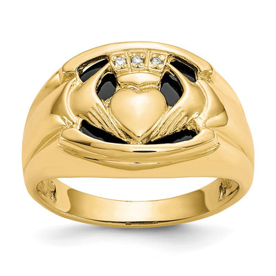 14K gold diamond claddagh ring
