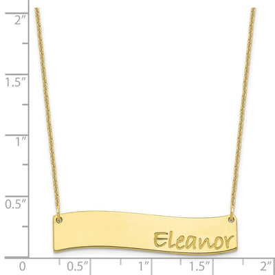 10K Yellow Gold Medium Bradley Hand Curved Bar Necklace, 18 x 38.24mm