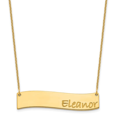 10K Yellow Gold Medium Bradley Hand Curved Bar Necklace, 18 x 38.24mm