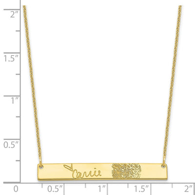 10K Yellow Gold Signature and Fingerprint Bar necklace