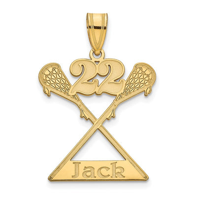 10K Yellow Gold Personalized Lacrosse Pendant