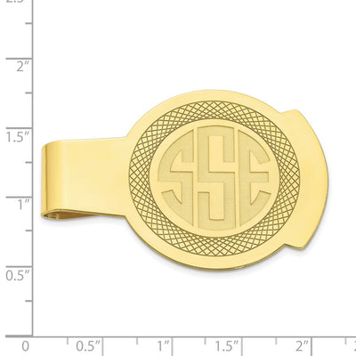 10K Yellow Gold Recessed Letter Monogram Round Money Clip