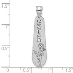 10K White Gold Brushed Name and Birth Flower Pendant view