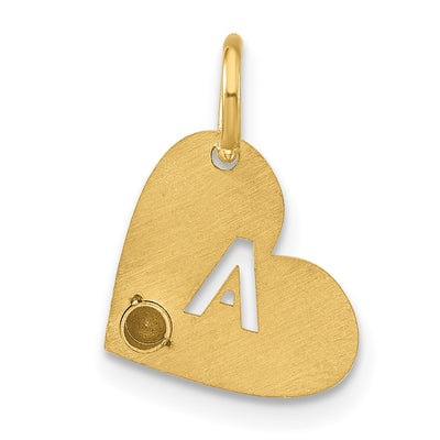 10K Yellow Gold Cut-out Initial Heart with Birthstone Charm