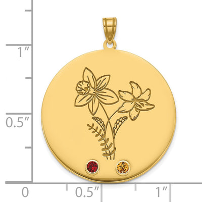 10K Yellow Gold Circle w/2 Birth Flower and Birthstone Pendant
