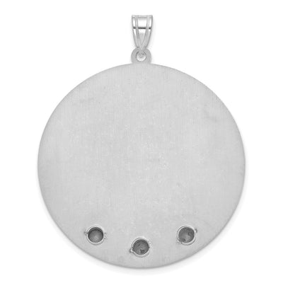 10K White Gold Circle w/3 Birth Flower and Birthstone Pendant