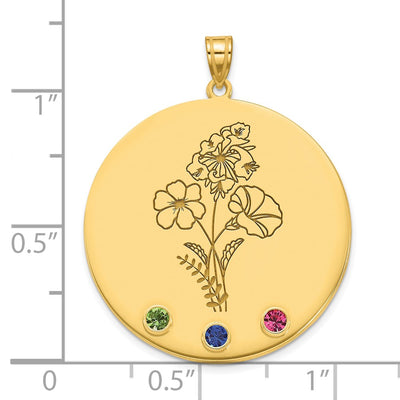 10K Yellow Gold Circle w/3 Birth Flower and Birthstone Pendant