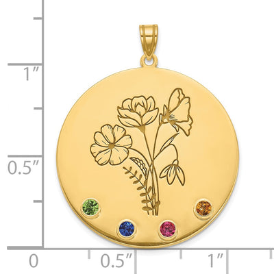 10K Yellow Gold Circle w/4 Birth Flower and Birthstone Pendant