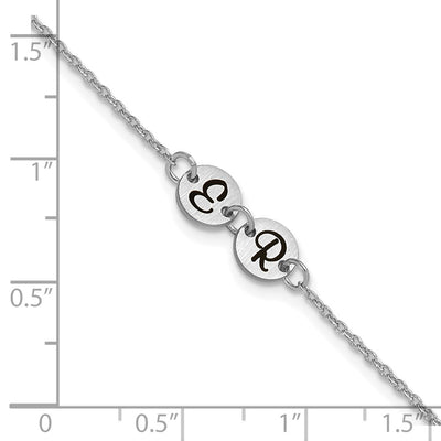 10K White Gold Brushed 2 Station Disc with Epoxy Initial Bracelet