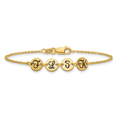 10K Yellow Gold Brushed 4 Station Disc with Epoxy Initial Bracelet