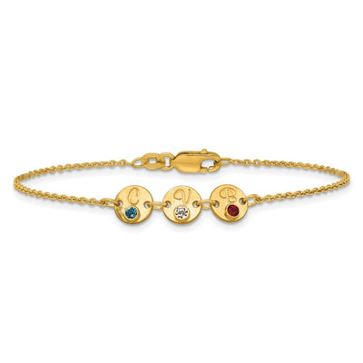 10K Yellow Gold 3 Disc with Initial and Birthstone Bracelet