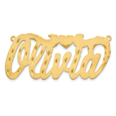 10K White gold Satin Diamond0cut Heart Name Plate