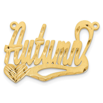 10K Yellow Gold Satin Diamond-cut Heart Name Plate
